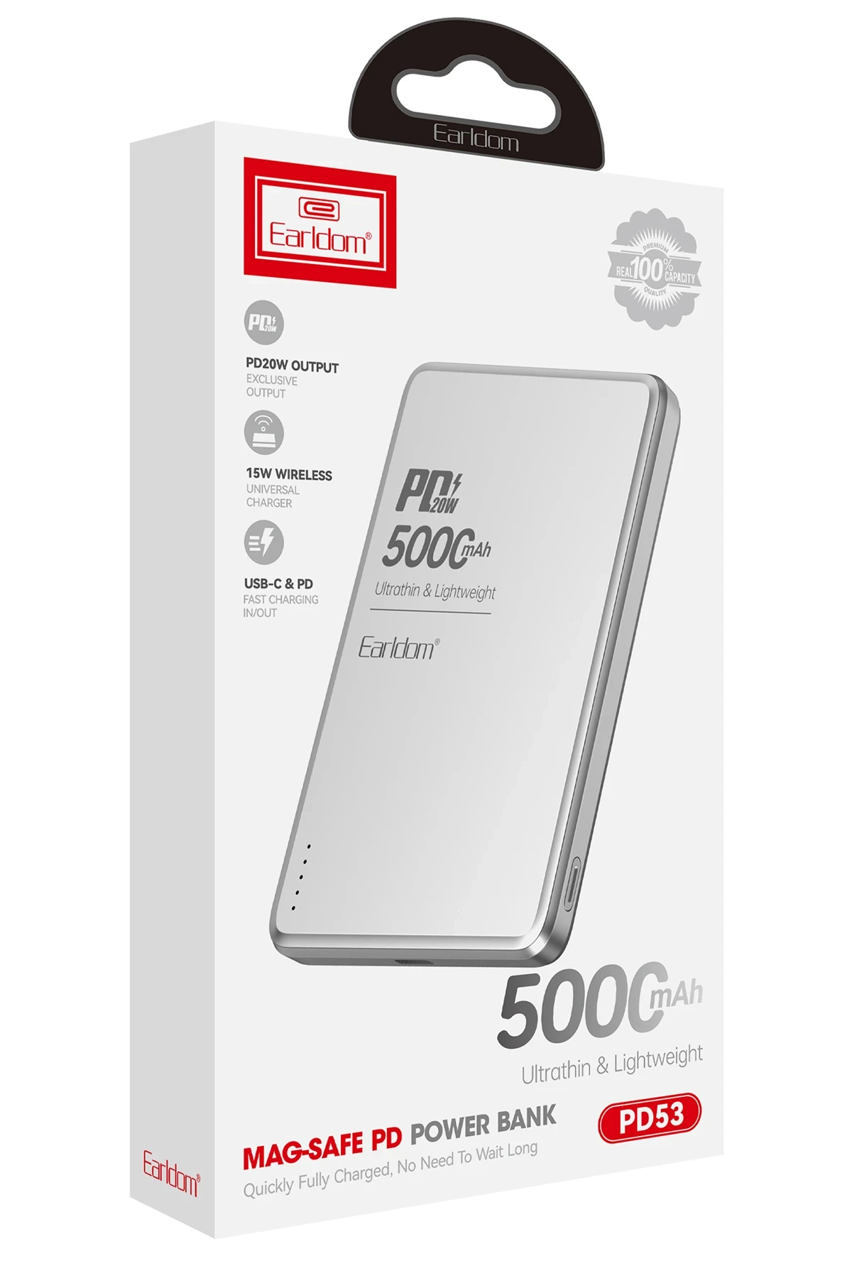 Earldom PD53 5.000 mAh 15W Kablosuz Şarj ve 20W Type-C Çıkışlı PD Hızlı Şarj Powerbank