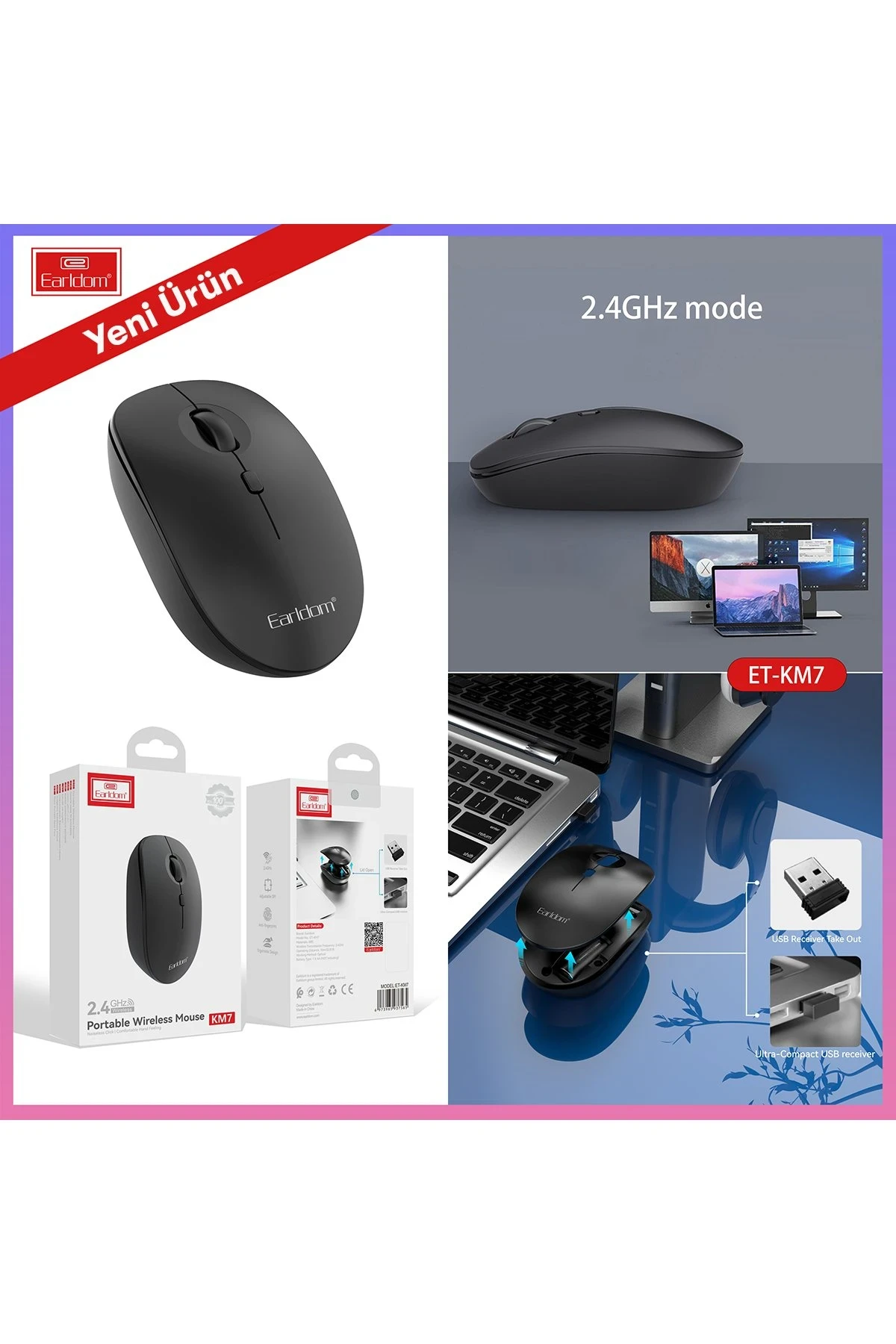 Earldom KM7 Sessiz Kablosuz Ofis Mouse