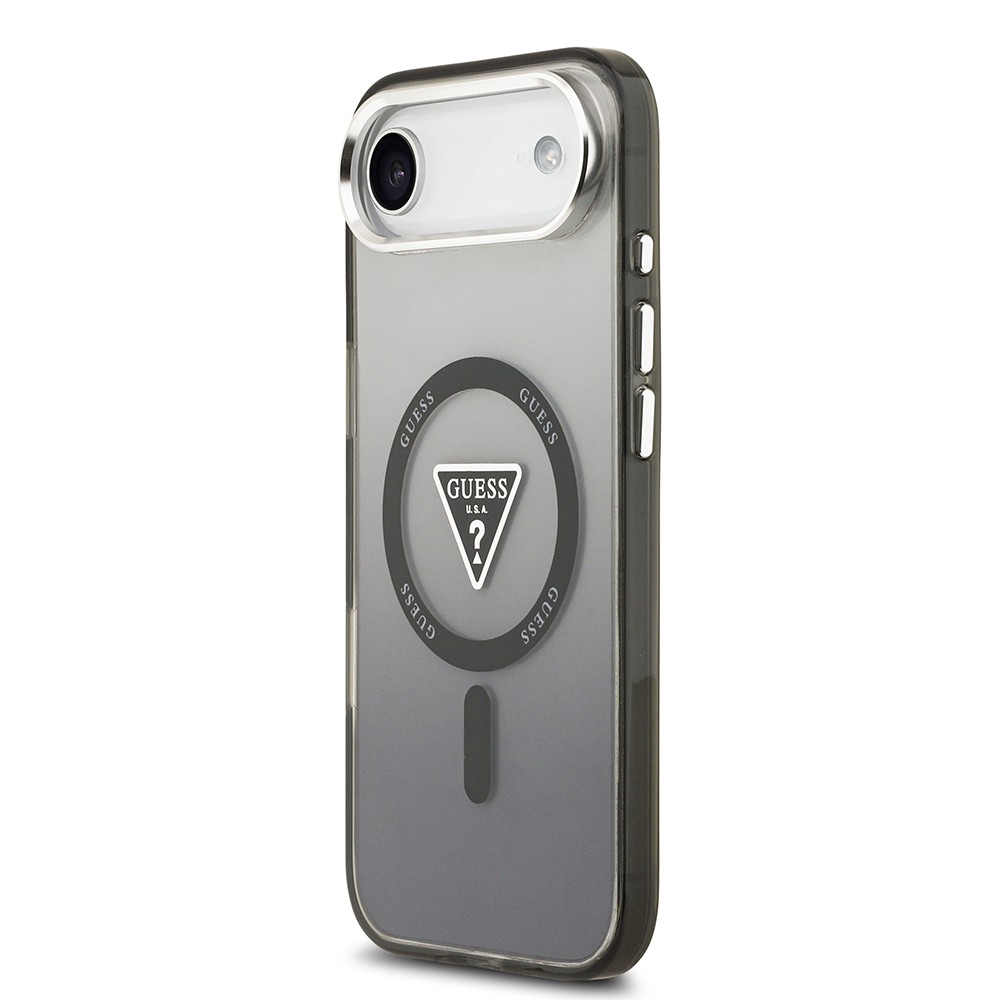Apple iPhone 17 Air Kılıf Guess Orjinal Lisanslı M-safe Şarj Özellikli IML Baskılı Üçgen Logolu Metal Kamera Çerçeveli Kapak
