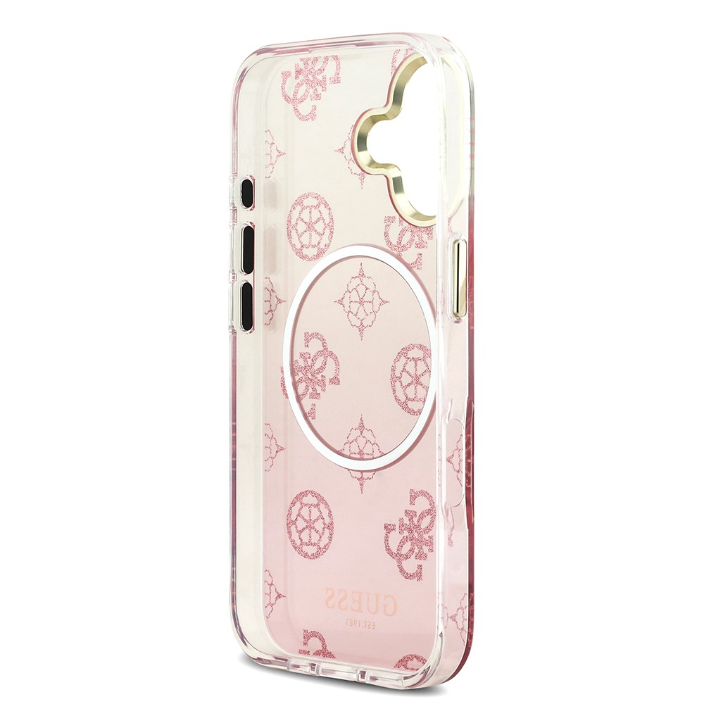 Apple iPhone 17 Kılıf Guess Orjinal Lisanslı M-safe Şarj Özellikli Simli Peony Desenli Silikon Kapak