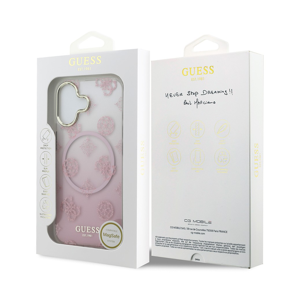 Apple iPhone 17 Kılıf Guess Orjinal Lisanslı M-safe Şarj Özellikli Simli Peony Desenli Silikon Kapak