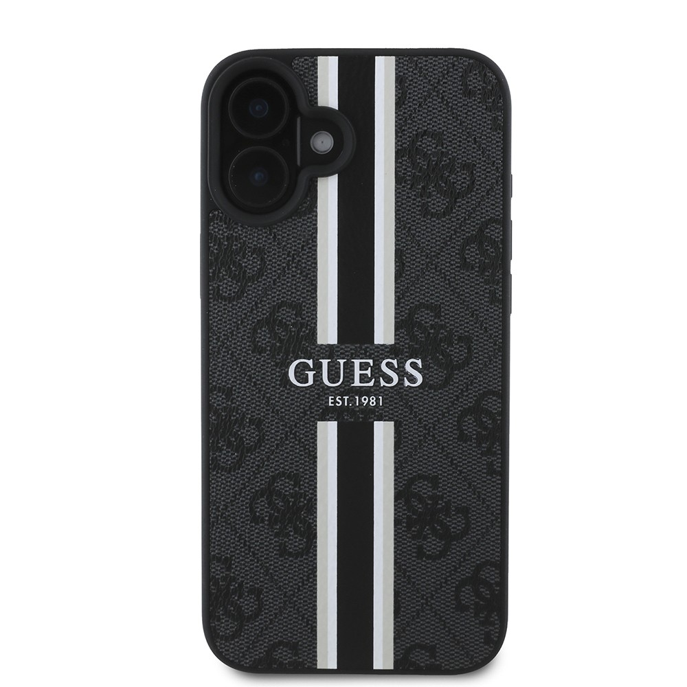 Apple iPhone 16 Kılıf Guess Orjinal Lisanslı M-safe Şarj Özellikli 4G Şerit Tasarımlı Printed Kapak