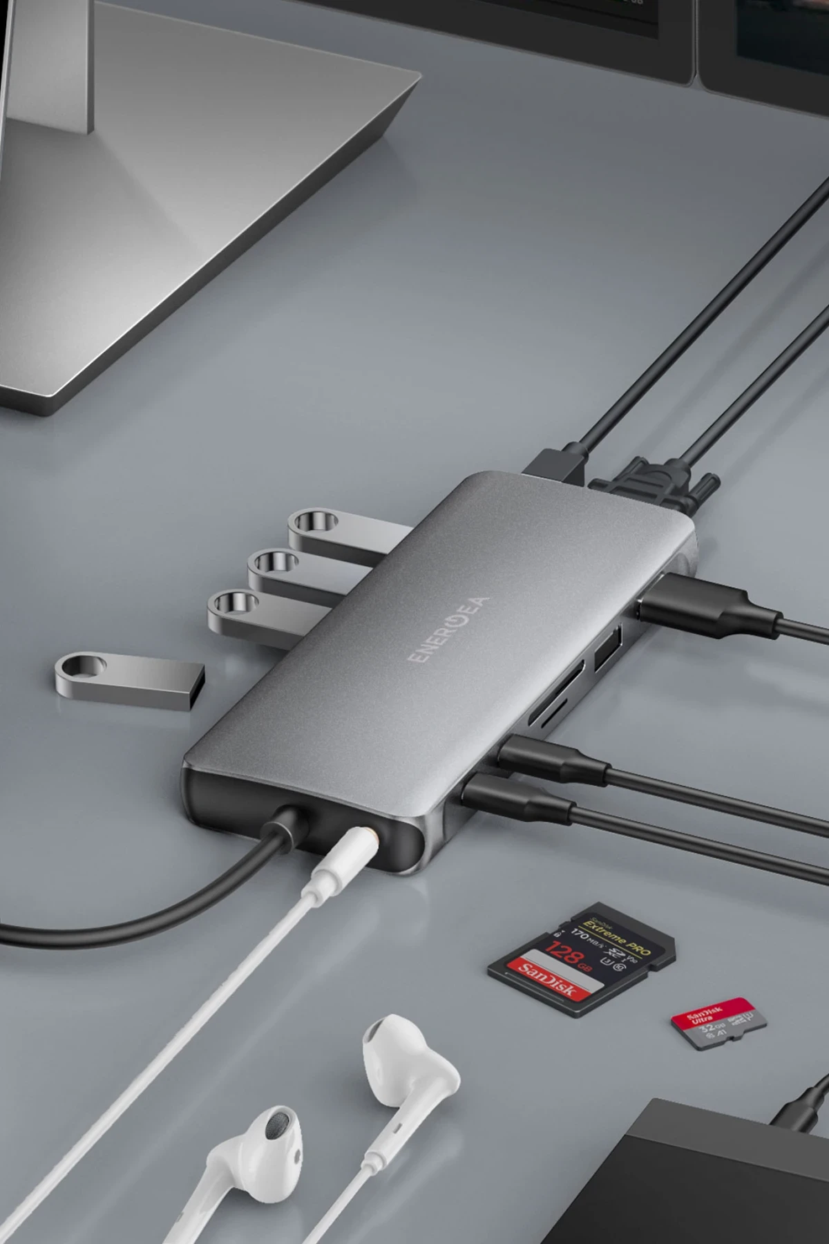 Energea AluHub Max 100W Type-C PD Şarj Destekli 11in1 4K Hub Dönüştürücü