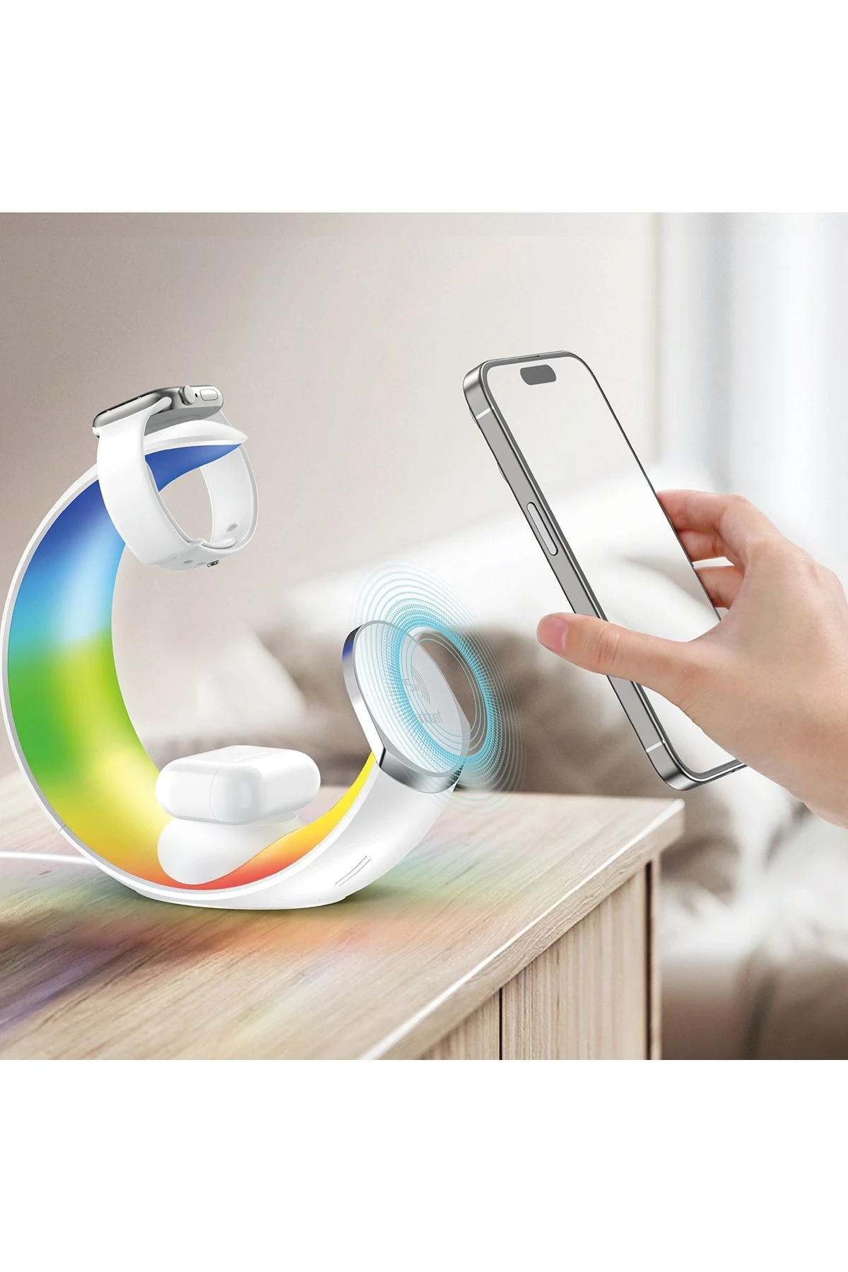 Earldom WC55 4in1 15W Telefon Saat ve Airpods İçin RGB Kablosuz Şarj Standı