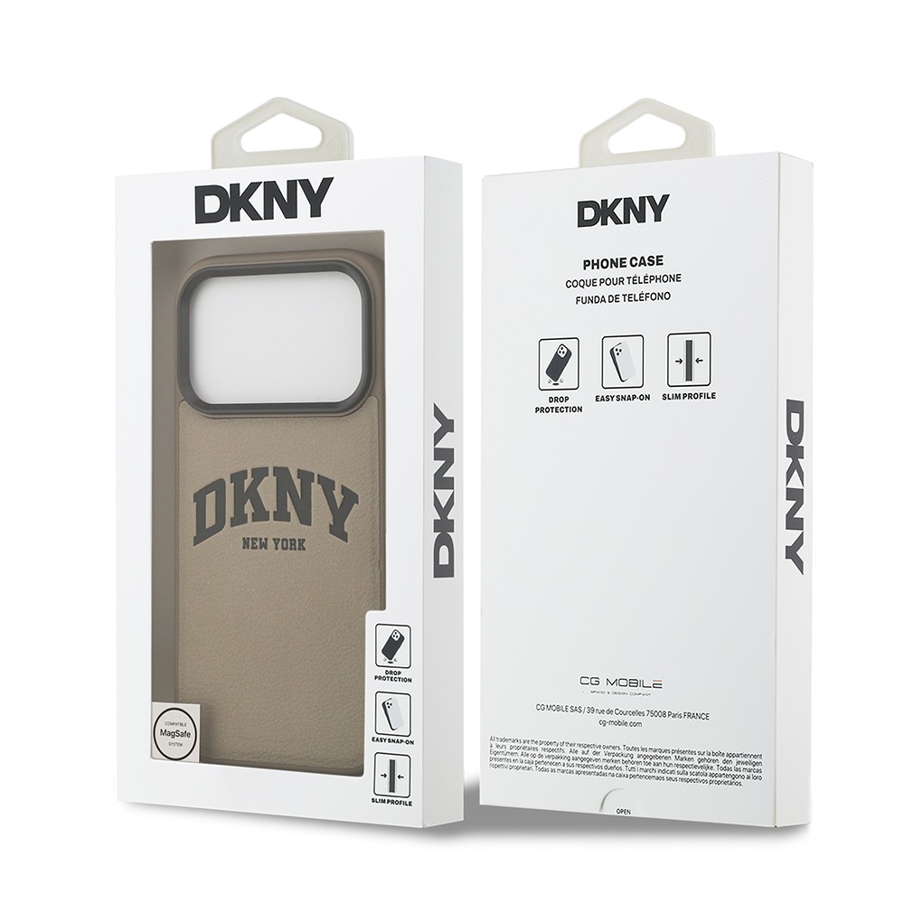 Apple iPhone 17 Pro Max Kılıf DKNY Orjinal Lisanslı M-safe Şarj Özellikli PU Deri Kabartmalı Kapak
