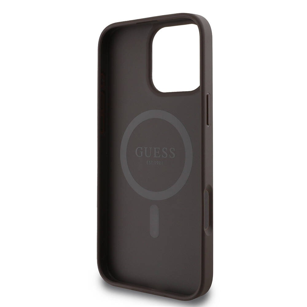 Apple iPhone 16 Pro Max Kılıf Guess Orjinal Lisanslı M-safe Şarj Özellikli 4G Şerit Tasarımlı Printed Kapak