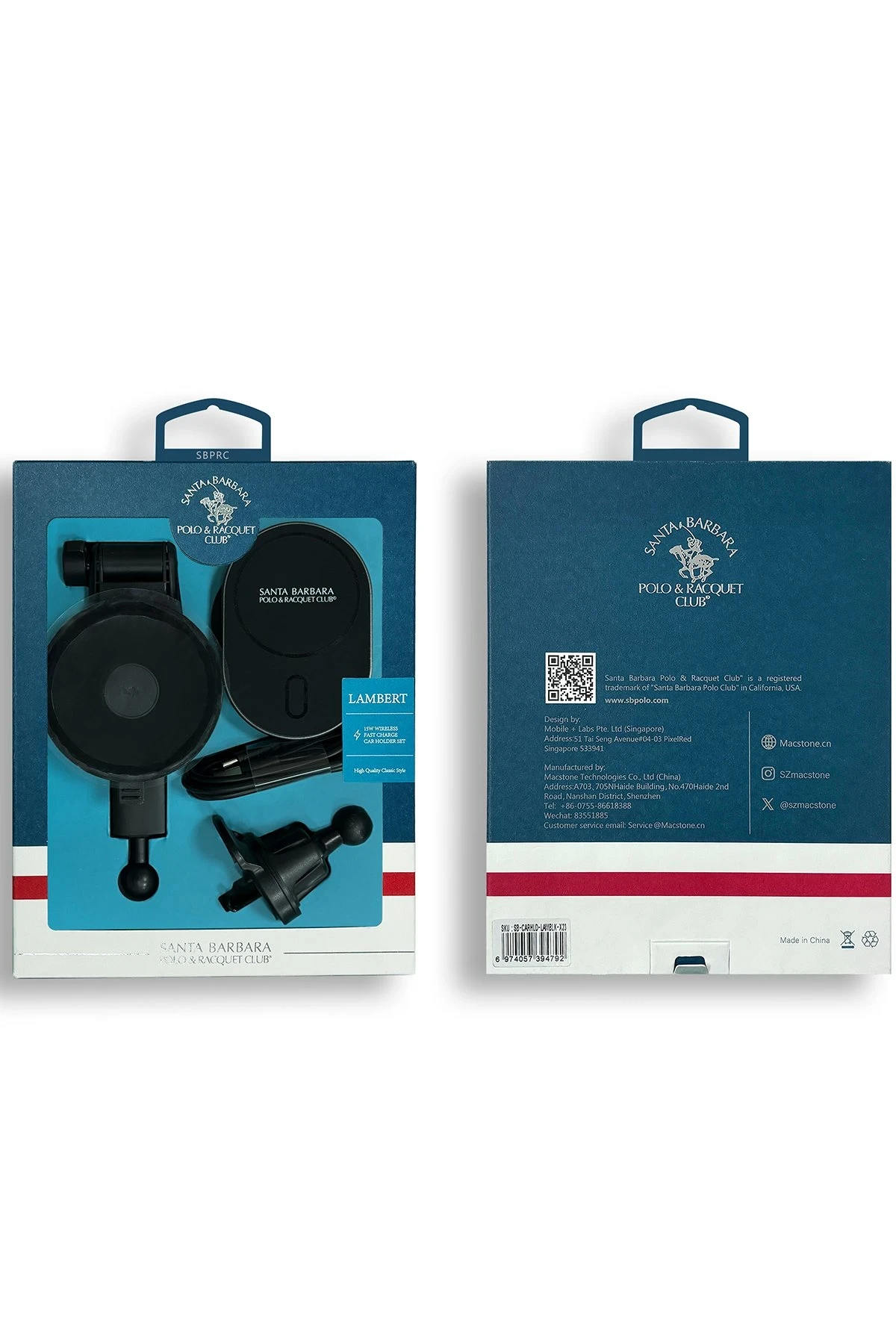 Santa Barbara Polo Racquet Club Lambert X23 2in1 Izgara Klipsli ve Vantuzlu Kablosuz Hızlı Şarj Magsafe Araç Tutucu