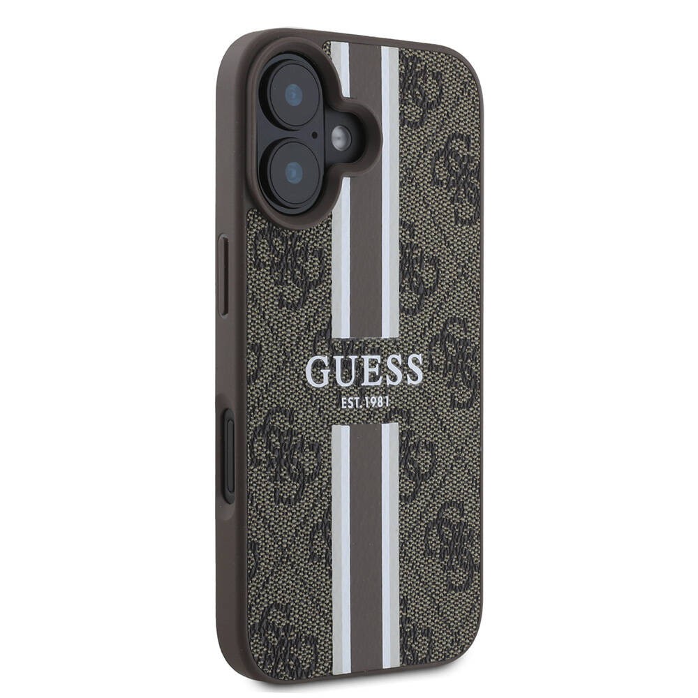 Apple iPhone 16 Kılıf Guess Orjinal Lisanslı M-safe Şarj Özellikli 4G Şerit Tasarımlı Printed Kapak