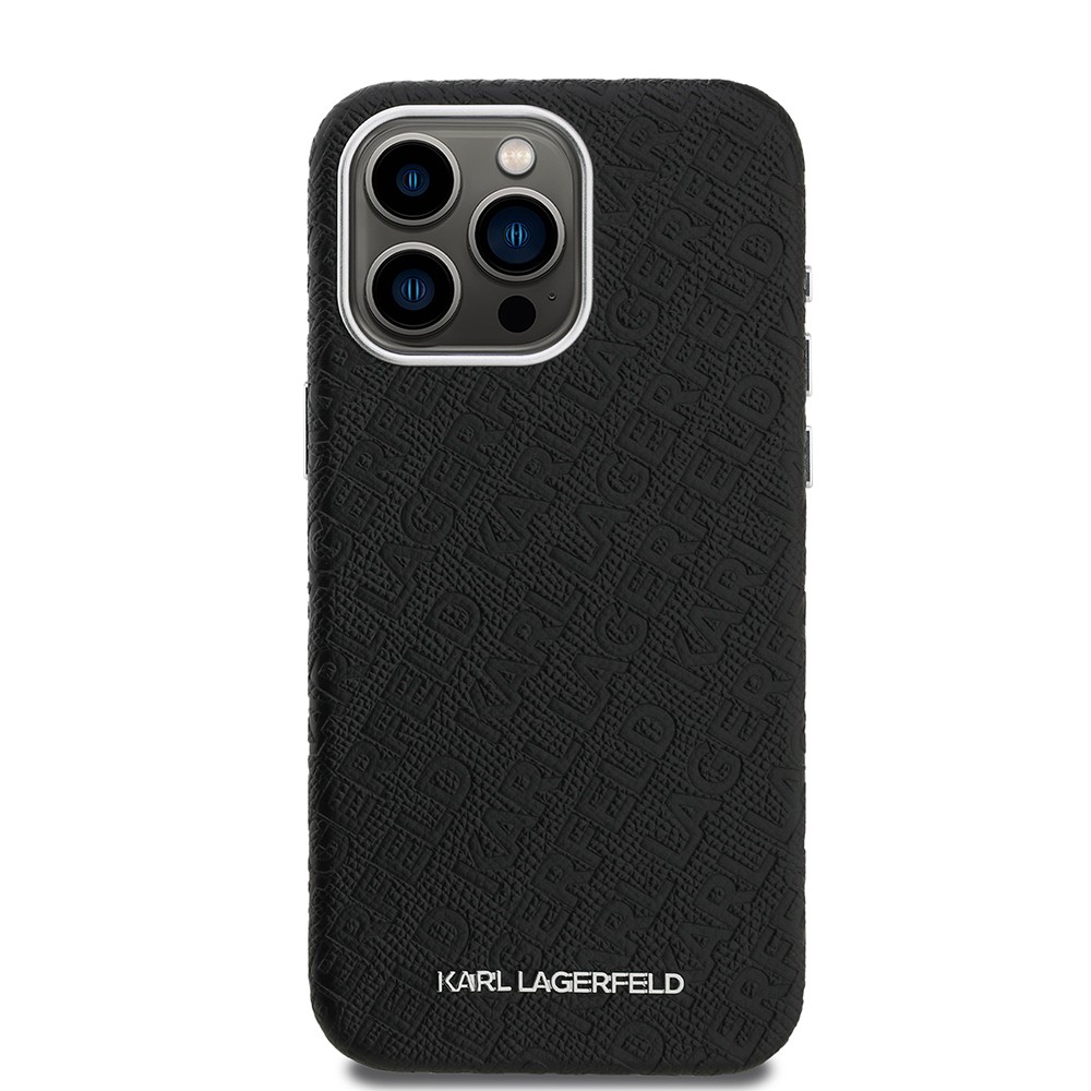 Apple iPhone 15 Pro Max Kılıf Karl Lagerfeld Orjinal Lisanslı PU Deri Damgalı Metal Yazı Logolu Kapak