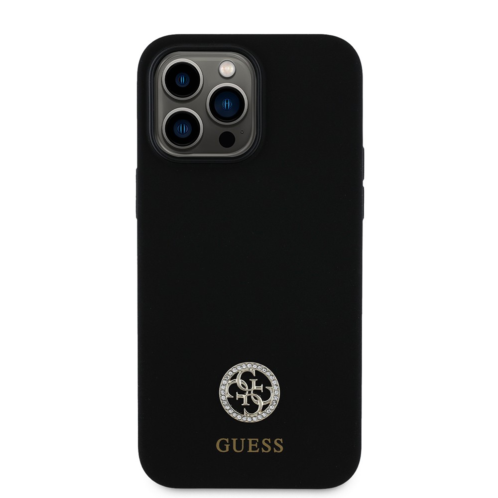 Apple iPhone 14 Pro Max Kılıf Guess Orjinal Lisanslı Yazı ve Taşlı 4G Logolu Silikon Kapak