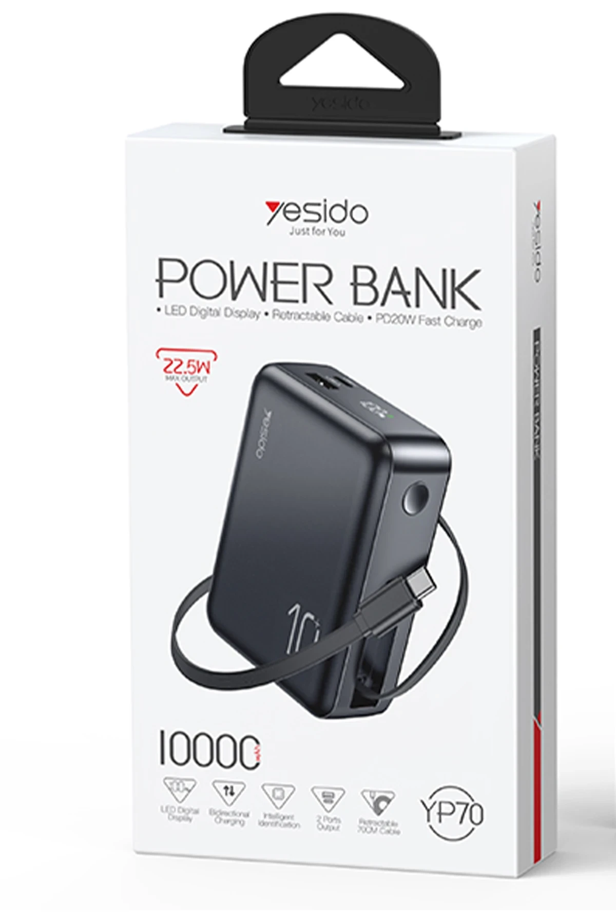 Yesido YP70 Dijital Göstergeli 10.000 mAh 3in1 22.5W PD Hızlı Şarj Powerbank
