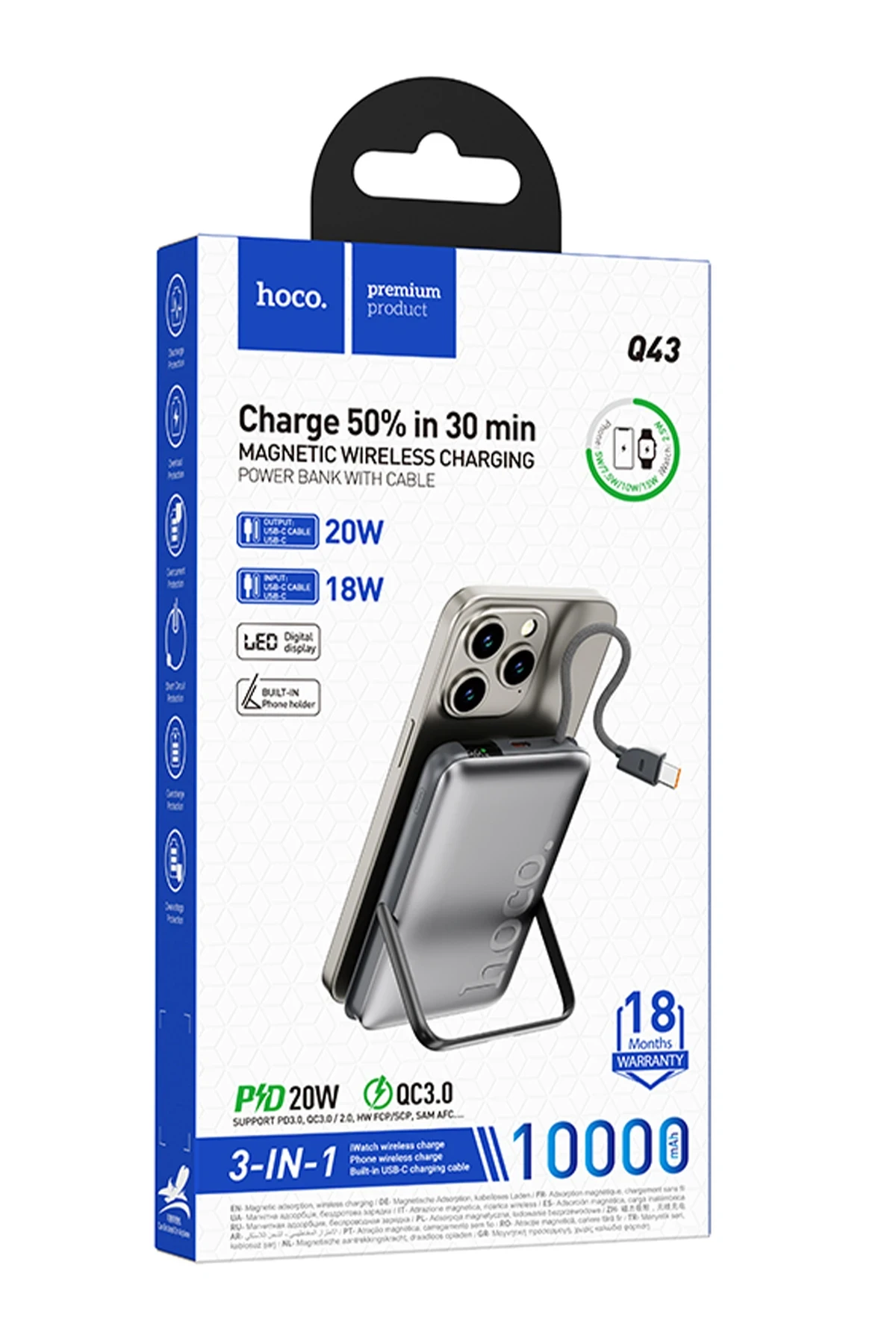 Hoco. Q43 Clever 3in1 10.000 mAh PD 20W Standlı Magsafe Powerbank