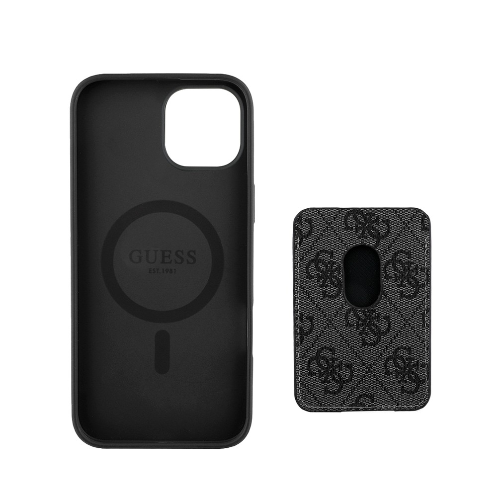 Apple iPhone 15 Kılıf Guess Orjinal Lisanslı M-safe Şarj Özellikli 4G Desenli Çizgili Kartlıklı Kapak