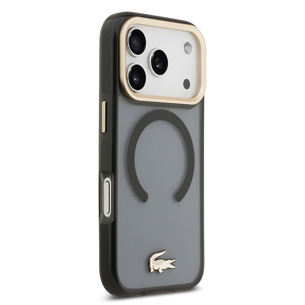 Apple iPhone 17 Pro Kılıf Lacoste Orjinal Lisanslı M-safe Şarj Özellikli Gold Timsah Logolu Buzlu Kapak