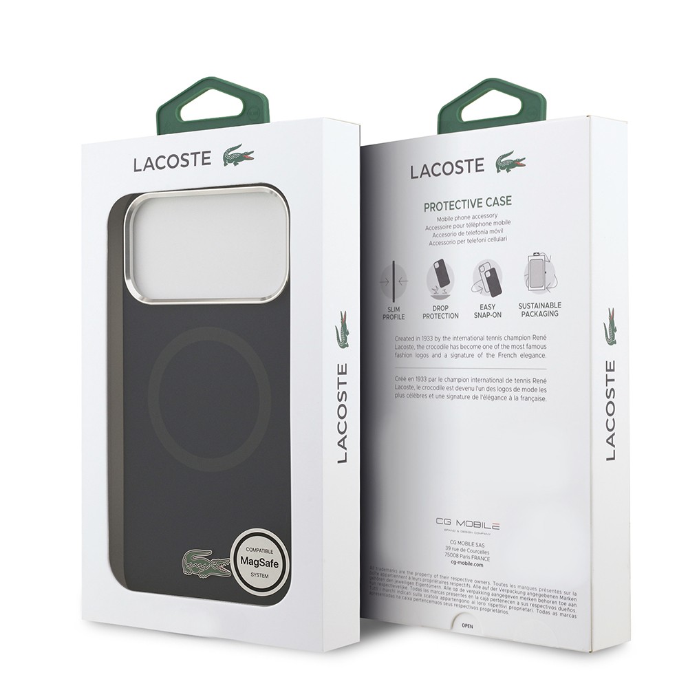Apple iPhone 17 Pro Max Kılıf Lacoste Orjinal Lisanslı M-safe Şarj Özellikli İkonik Logolu Metal Kamera Çerçeveli Silikon Kapak