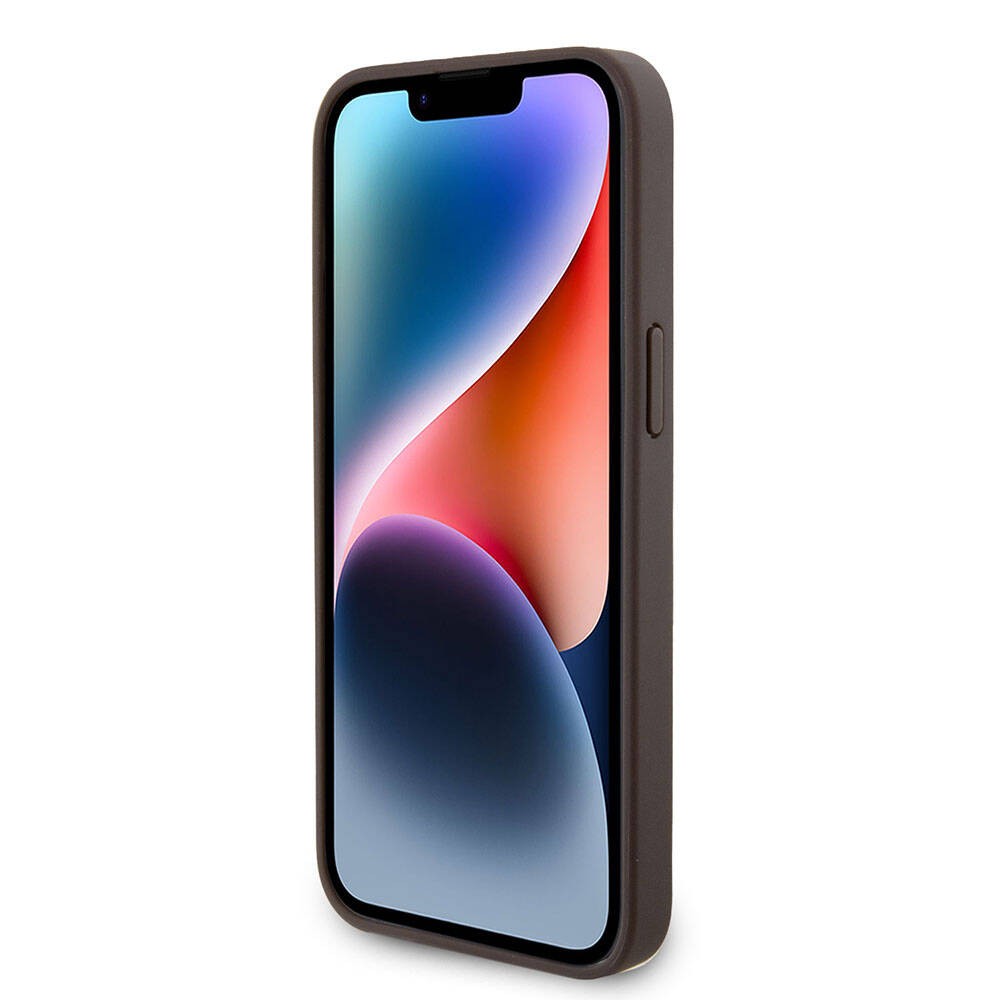 Apple iPhone 15 Pro Max Kılıf Guess Orjinal Lisanslı PU Deri Askılı Taşlı Üçgen Logo 4G Desenli Strass Crossbody Kapak