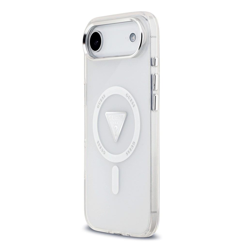 Apple iPhone 17 Air Kılıf Guess Orjinal Lisanslı M-safe Şarj Özellikli IML Baskılı Üçgen Logolu Metal Kamera Çerçeveli Kapak