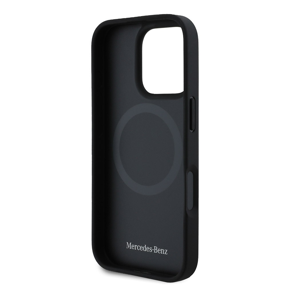 Apple iPhone 16 Pro Kılıf Mercedes Benz Orjinal Lisanslı M-safe Şarj Özellikli Metal Yıldız Logolu Mavi Çizgili Deri Kapak