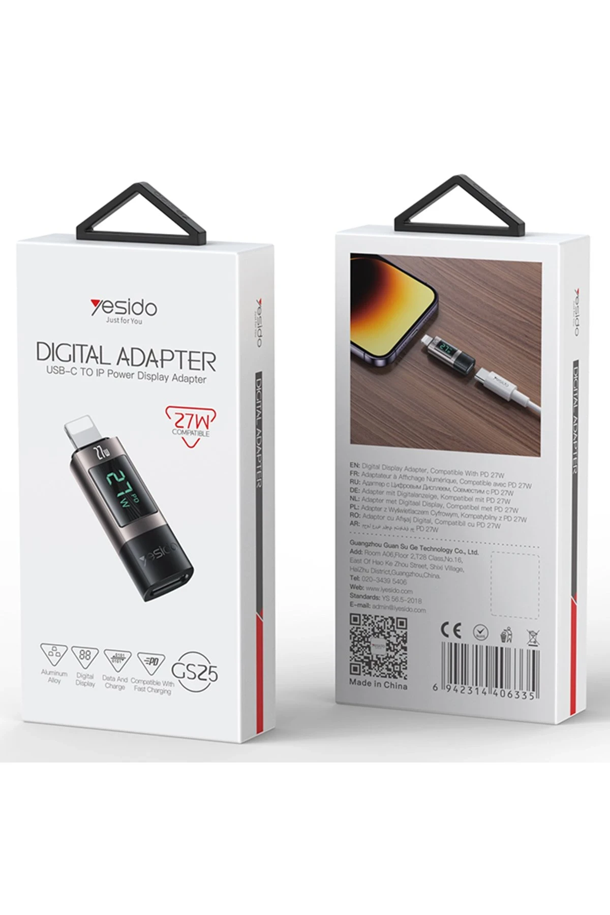 Yesido GS25 Lightning to Type-C 27W Dijital Ekranlı Dönüştürücü