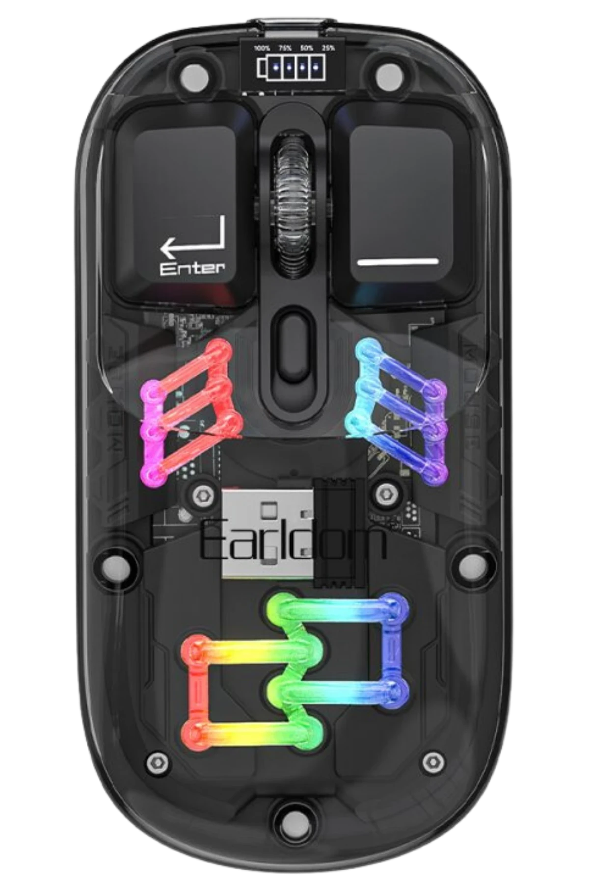 Earldom KM16 1600 DPI Sessiz Transparan Yapılı RGB Kablosuz Ofis Mouse