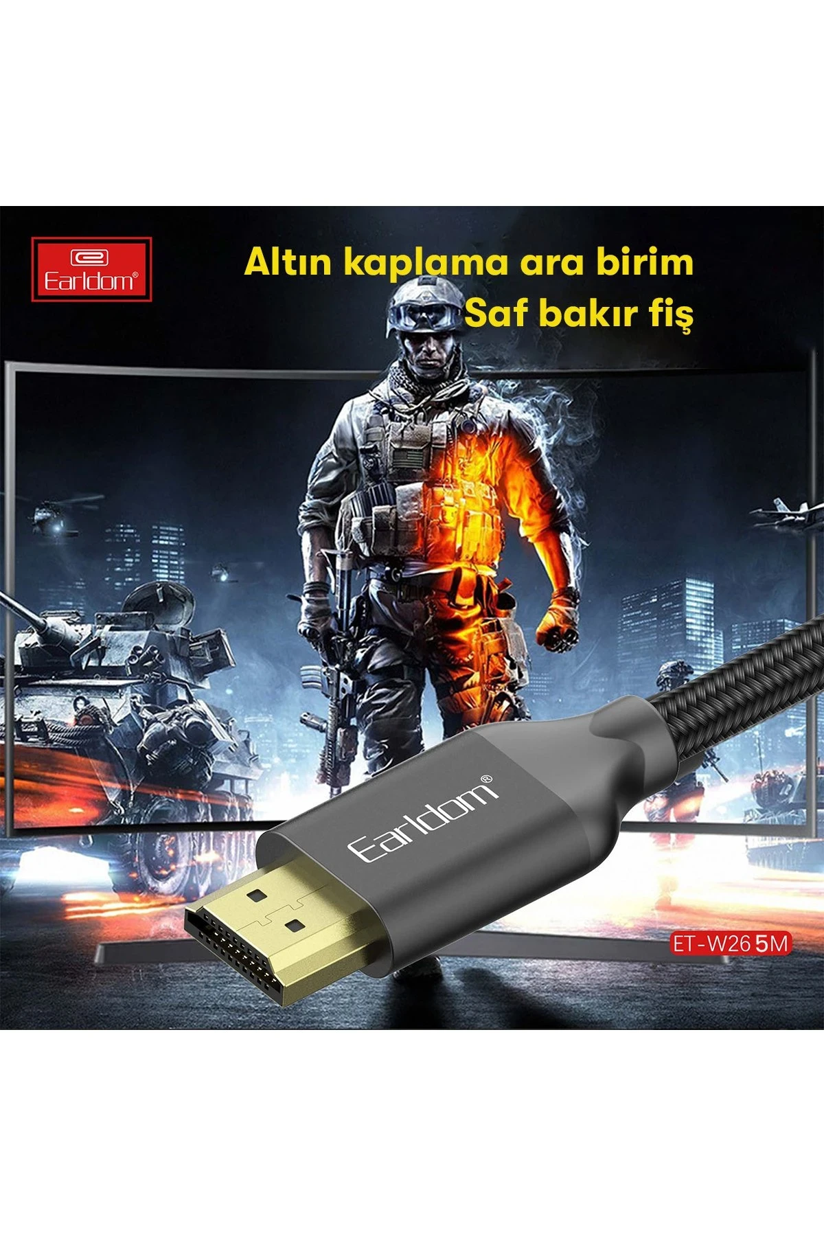 Earldom W26 5M 4K Altın Uçlu Hasır HDMI Kablo