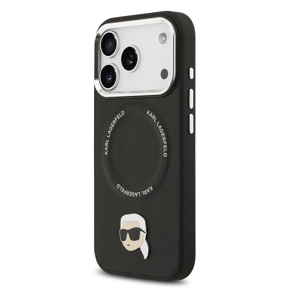 Apple iPhone 17 Pro Kılıf Karl Lagerfeld Orjinal Lisanslı M-safe Şarj Özellikli Metal Kamera ve Buton Tasarımlı Karl PU Deri Kapak