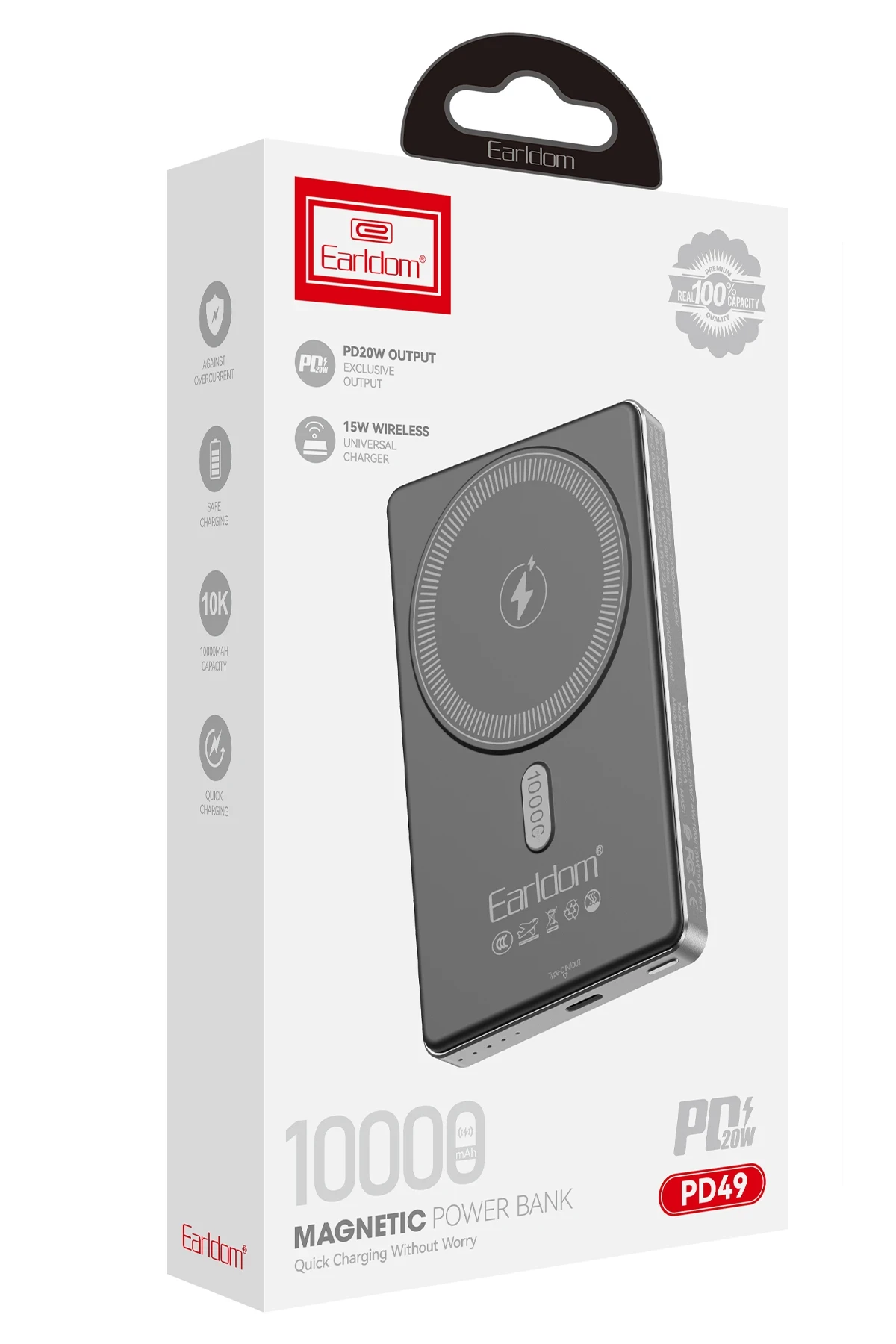 Earldom PD49 10.000 mAh 15W Kablosuz Şarj ve 20W Type-C Çıkışlı PD Hızlı Şarj Powerbank