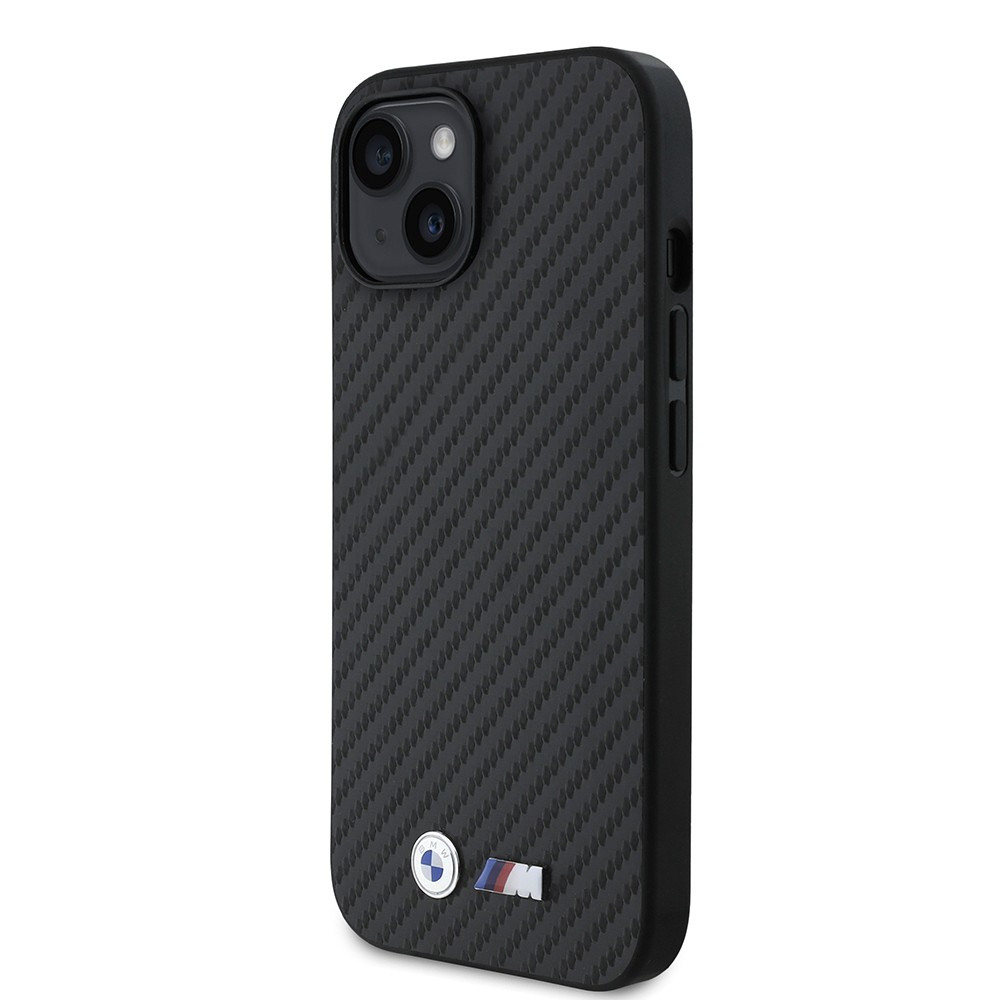 Apple iPhone 15 Kılıf BMW Orjinal Lisanslı Karbon Fiber Tasarımlı ve Metal Logolu PU Deri Kapak