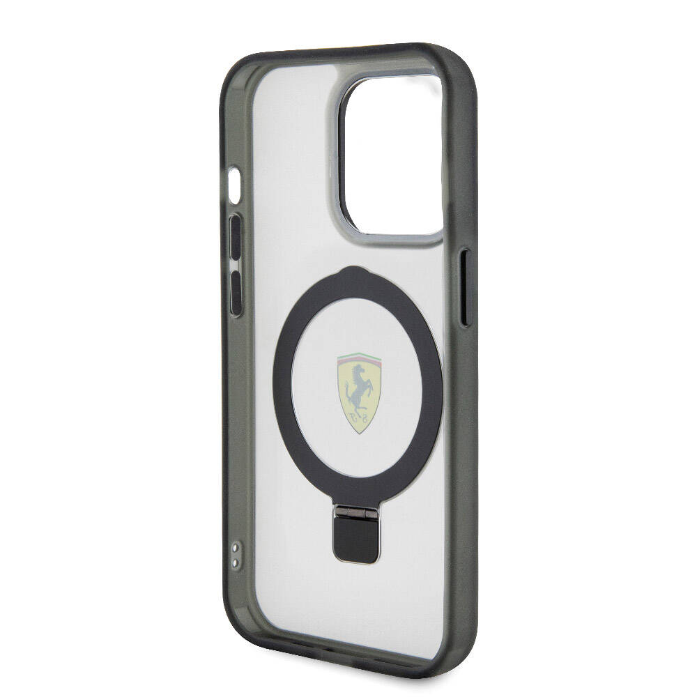 Apple iPhone 15 Pro Kılıf Ferrari M-safe Şarj Özellikli Standlı Buzlu Yüzey Dizayn Kapak