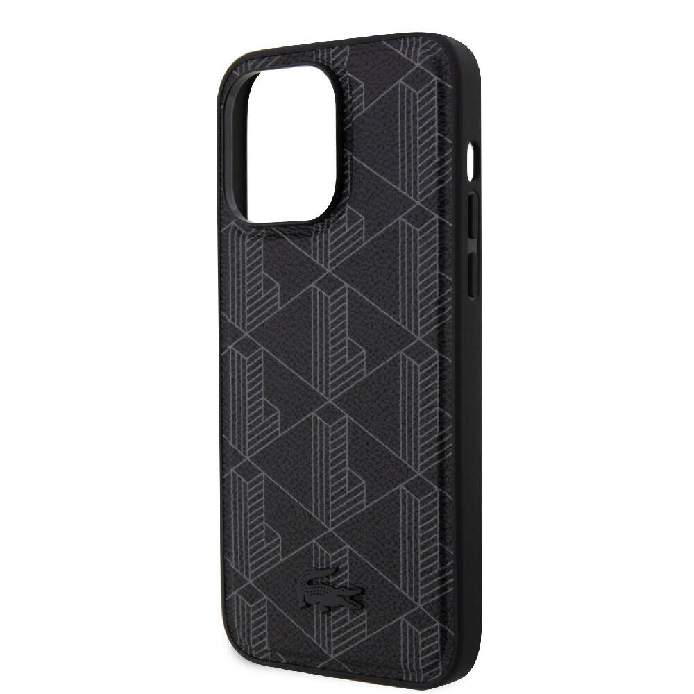 Apple iPhone 15 Pro Max Kılıf Lacoste Orjinal Lisanslı M-safe Şarj Özellikli PU Deri Görünümlü Karışık Monogram Desenli Kapak