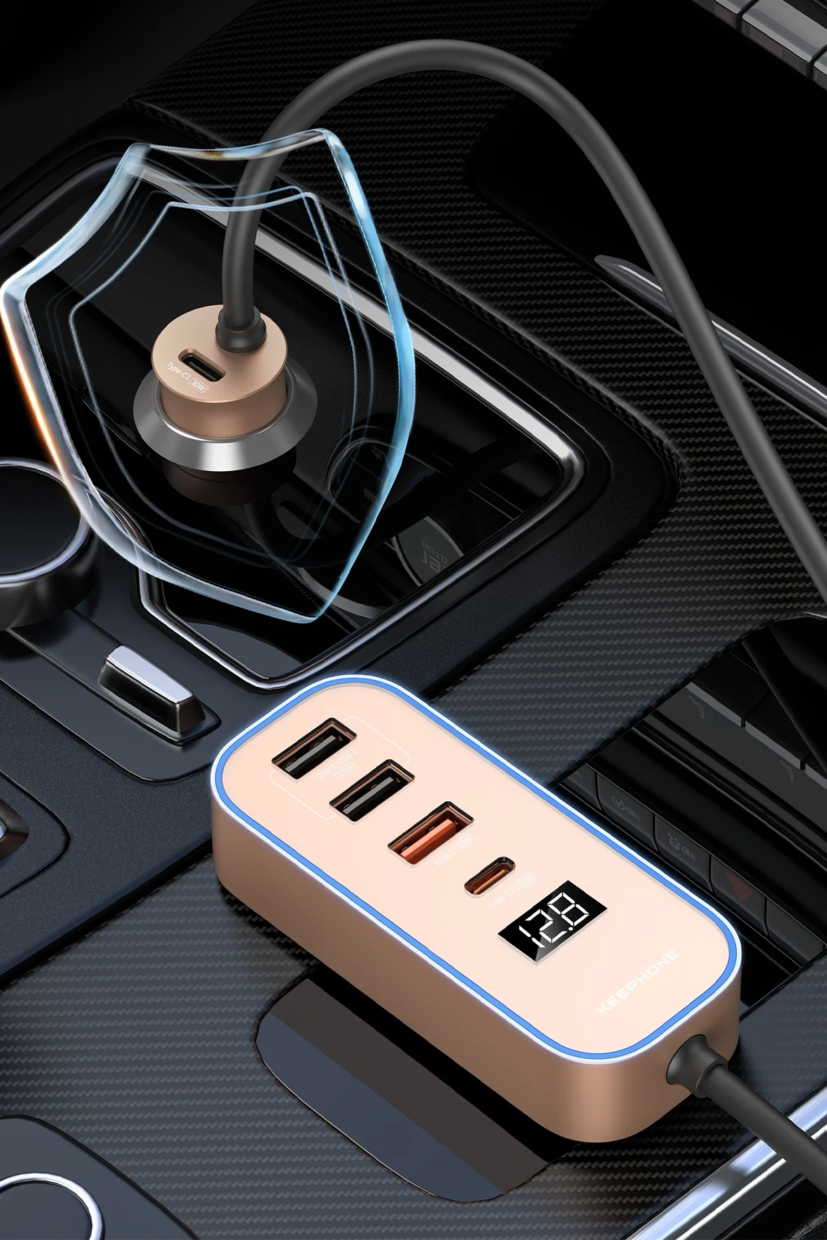 Keephone RevAmp CC14 2 Adet 17W USB 1 Adet 30W USB ve 1 Adet 30W Type-C Çıkışlı PD Hızlı Araç Şarj