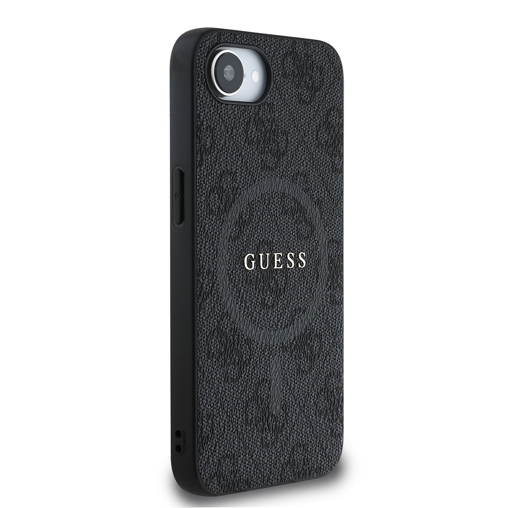 Apple iPhone 16E Kılıf Guess Orjinal Lisanslı M-safe Şarj Özellikli PU Halkalı 4G Desenli Yazı Logolu Kapak