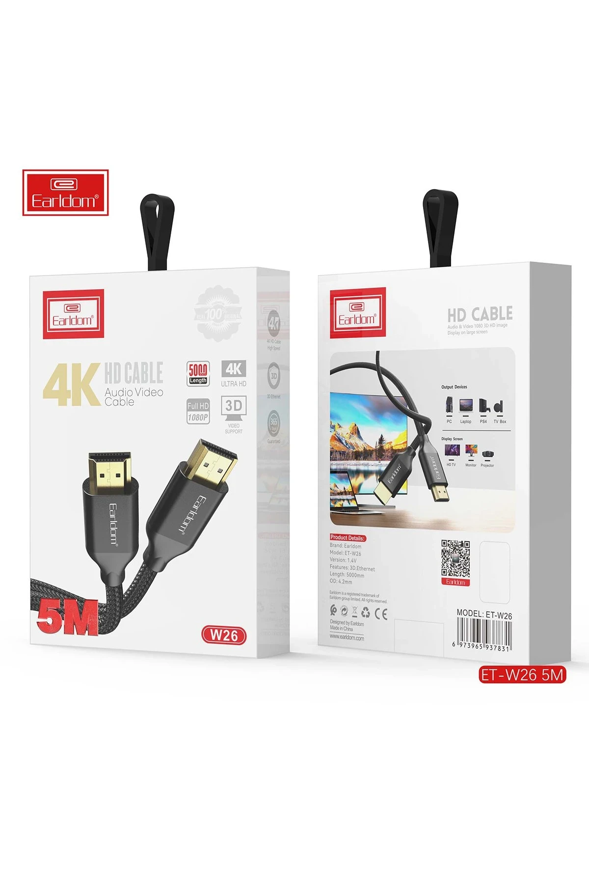 Earldom W26 5M 4K Altın Uçlu Hasır HDMI Kablo