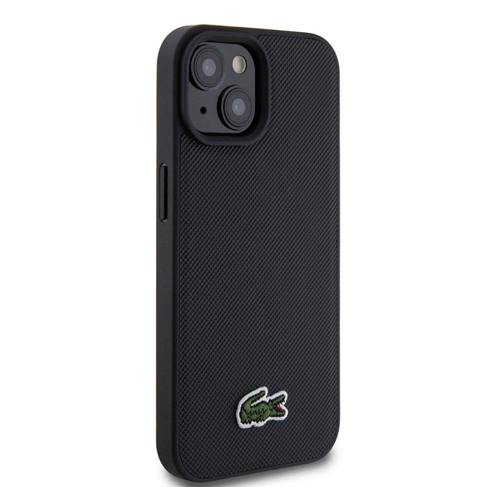 Apple iPhone 15 Kılıf Lacoste Orjinal Lisanslı PU Pike Desenli Arka Yüzey İkonik Timsah Dokuma Logolu Kapak + Type-C Kablo 1.5m