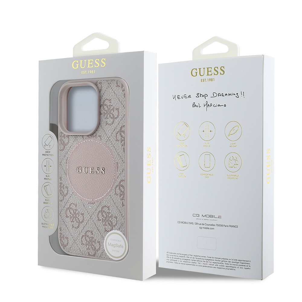 Apple iPhone 15 Pro Max Kılıf Guess Orjinal Lisanslı M-safe Şarj Özellikli Yazı Logolu Circle Classic Kapak