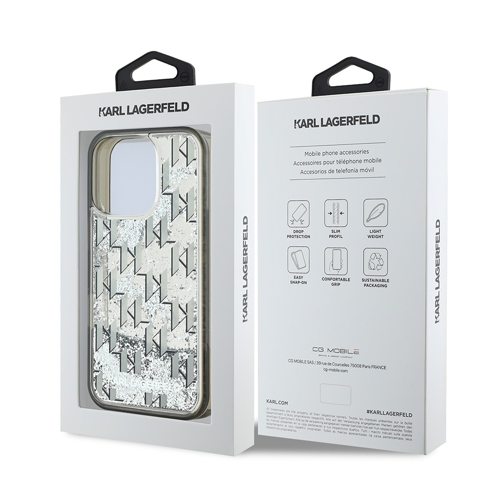Apple iPhone 16 Pro Kılıf Karl Lagerfeld Orjinal Lisanslı Simli KL Yazılı Monogram Gradient Kapak