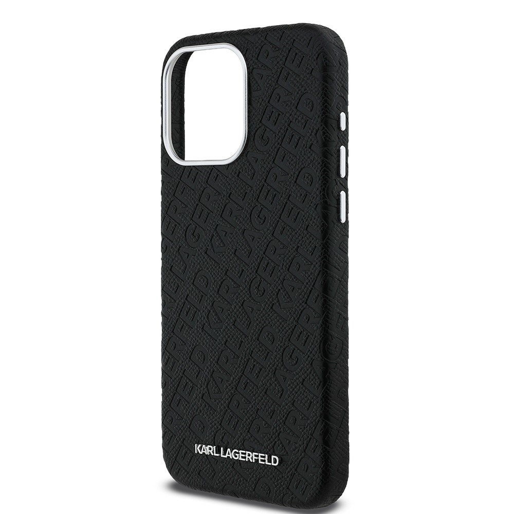 Apple iPhone 15 Pro Max Kılıf Karl Lagerfeld Orjinal Lisanslı PU Deri Damgalı Metal Yazı Logolu Kapak