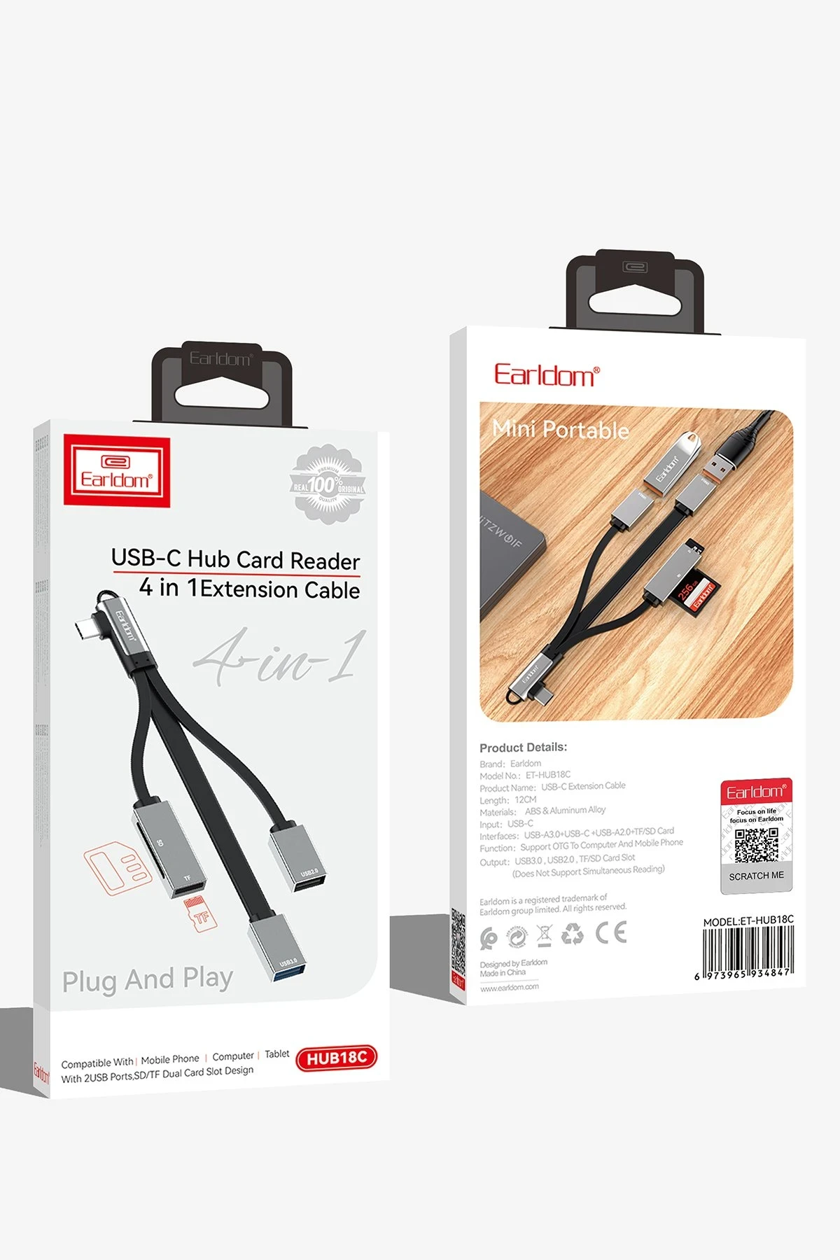 Earldom HUB18C 4in1 Type-C to USB 3.0 / USB 2.0 / SD/TF Kart Dönüştürücü