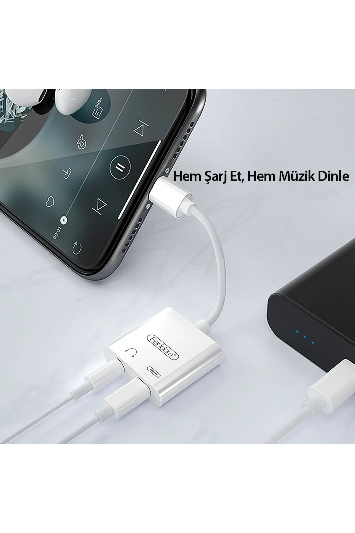 Earldom OT46 Tak Çalıştır Lightning to 2in1 Type-C ve Aux Dönüştürücü