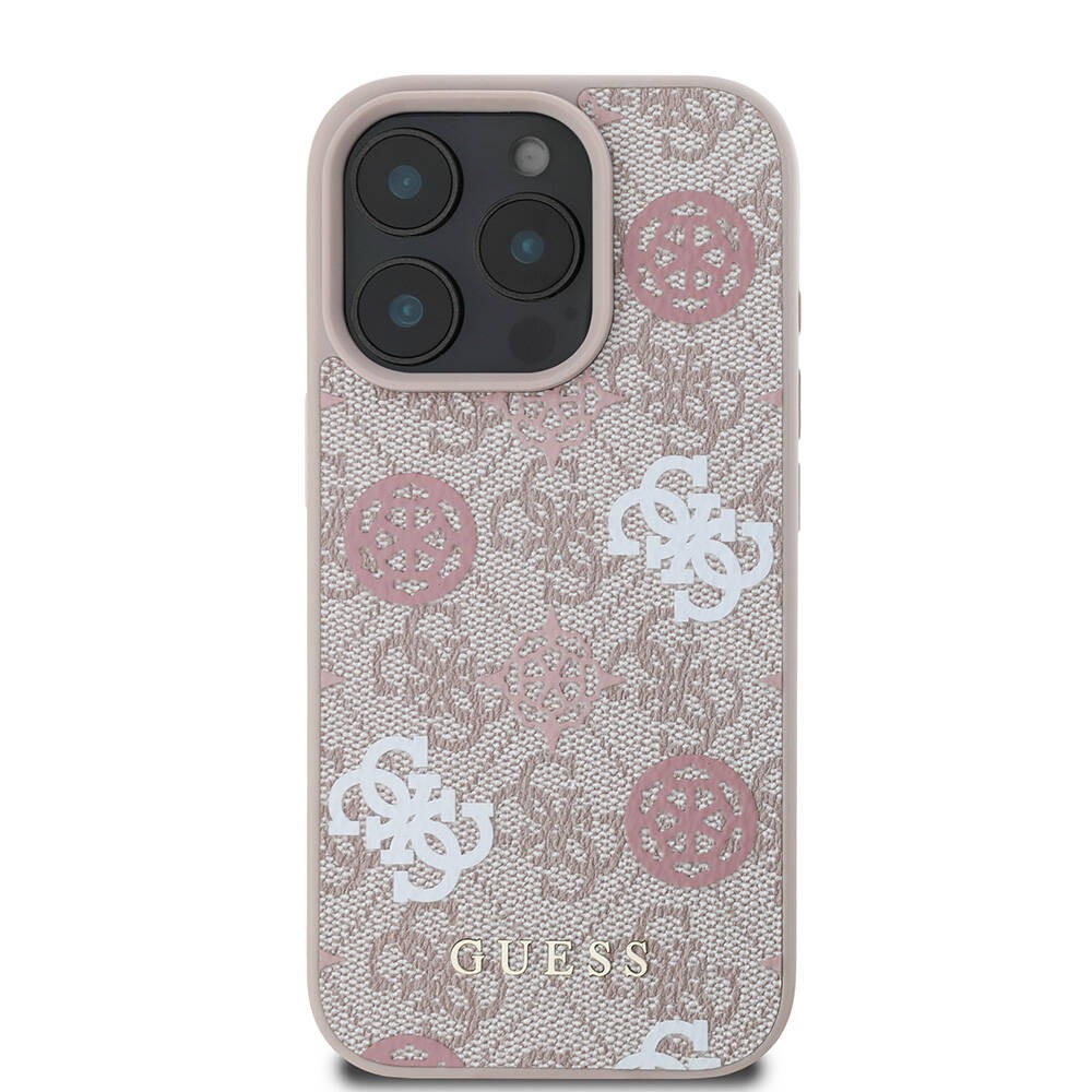 Apple iPhone 16 Pro Kılıf Guess Orjinal Lisanslı M-safe Şarj Özellikli 4G Desenli Yazı Logolu Peony Kapak