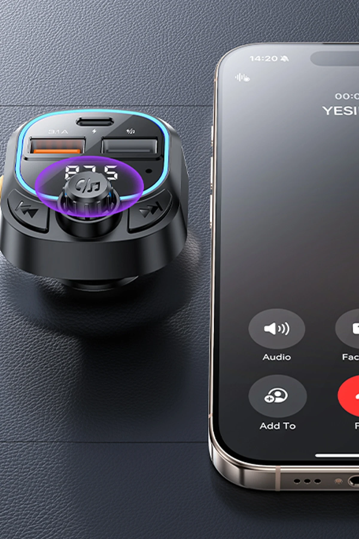 Yesido Y70 RGB 1 Adet 15W Type-C ve 1 Adet 15W USB Çıkışlı BT 5.3 FM Transmitter
