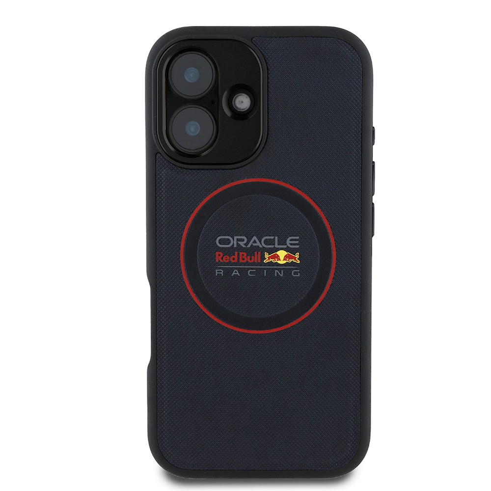 Apple iPhone 16 Kılıf Redbull Orjinal Lisanslı M-safe Şarj Özellikli Kırmızı Halka ve Logo Kabartmalı PU Deri Kapak