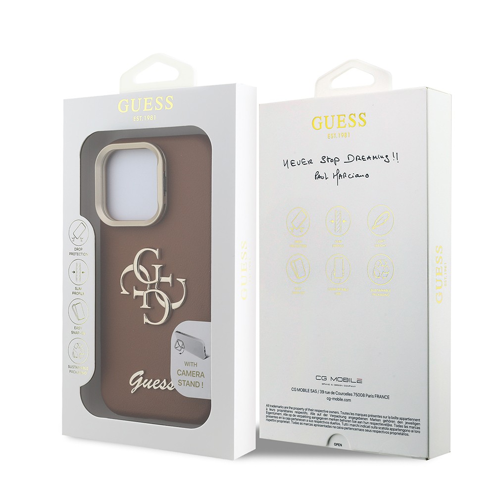 Apple iPhone 16 Pro Max Kılıf Guess Orjinal Lisanslı Grained Yazı Logolu Kamera Standlı Kapak