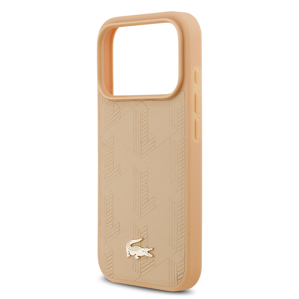Apple iPhone 17 Pro Kılıf Lacoste Orjinal Lisanslı M-safe Şarj Özellikli PU Deri Tasarımlı Karışık Monogram Desenli Kapak