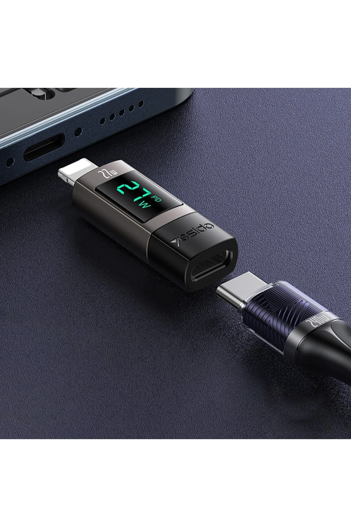 Yesido GS25 Lightning to Type-C 27W Dijital Ekranlı Dönüştürücü
