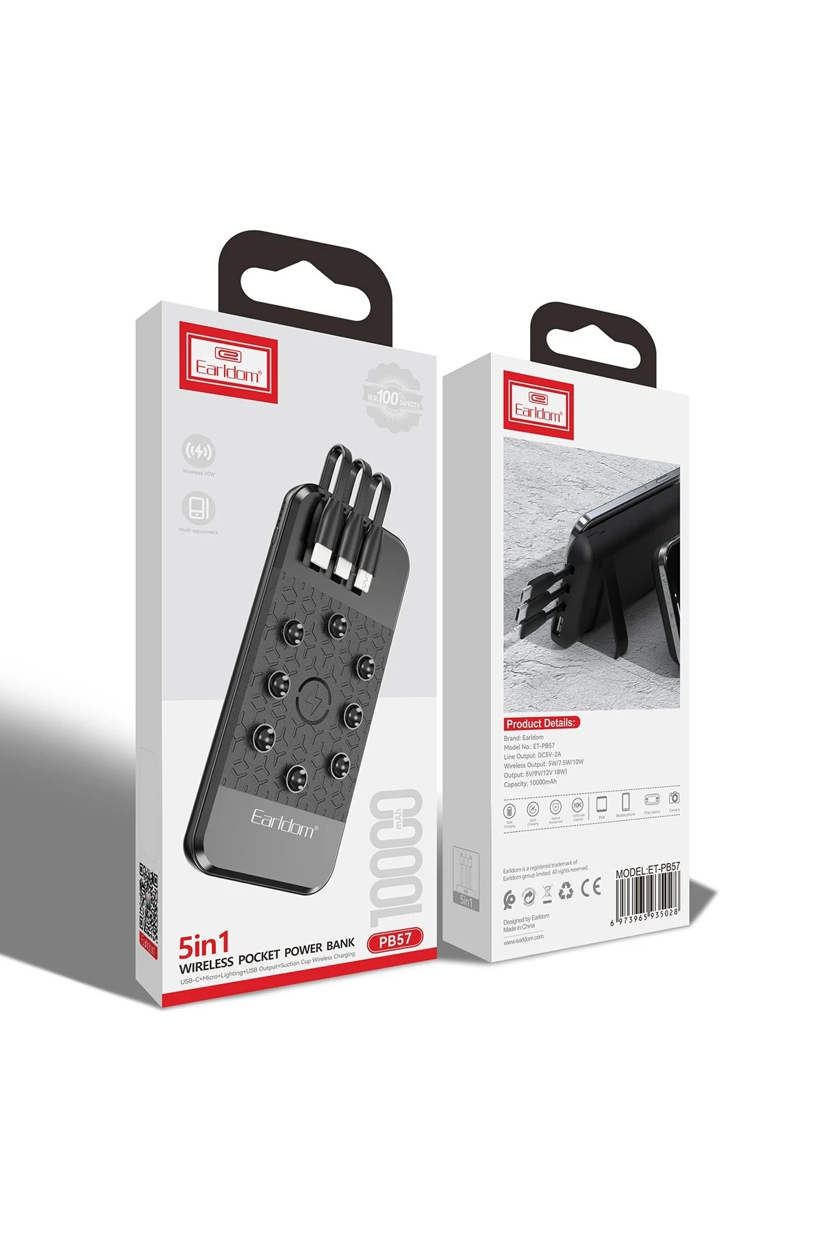 Earldom PB57 10.000 mAh 5in1 Kablosuz Şarjlı PD Hızlı Şarj Powerbank