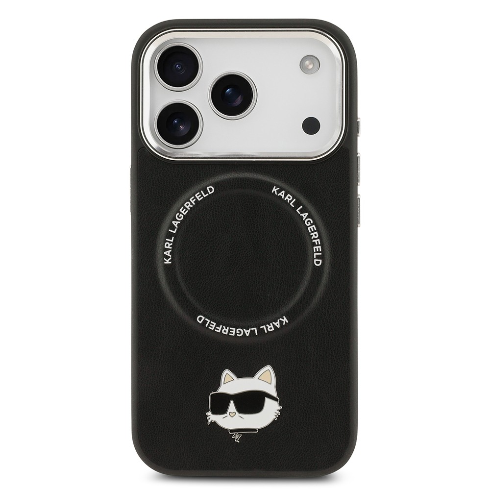 Apple iPhone 17 Pro Max Kılıf Karl Lagerfeld Orjinal Lisanslı M-safe Şarj Özellikli Metal Kamera ve Buton Tasarımlı Choupette PU Deri Kapak