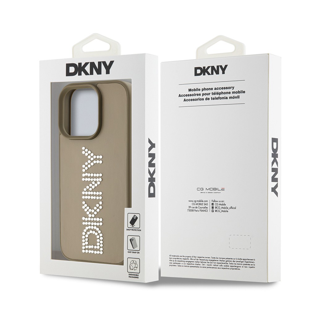 Apple iPhone 15 Pro Max Kılıf DKNY Orjinal Lisanslı Taşlı DKNY Yazılı Metalik Rhinestones PU Deri Kapak