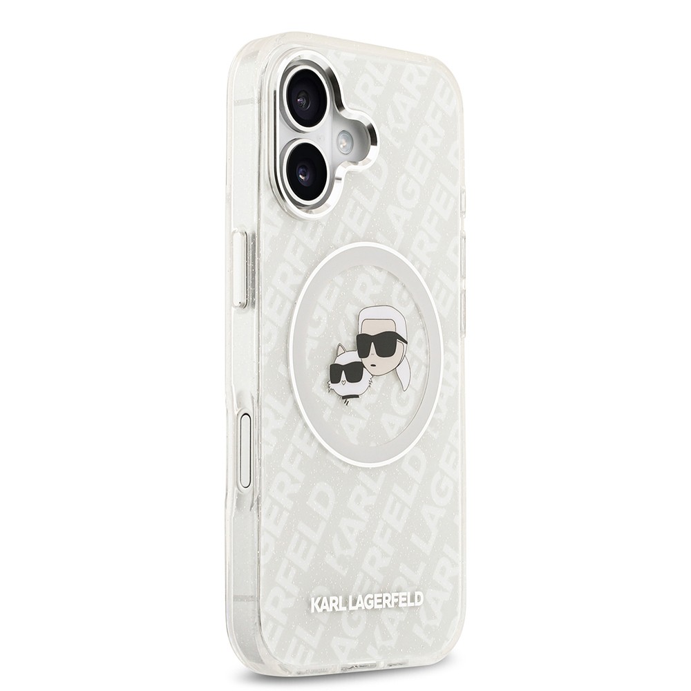 Apple iPhone 17 Kılıf Karl Lagerfeld Orjinal Lisanslı Parlayan Simli Karl & Choupette Heads Kapak