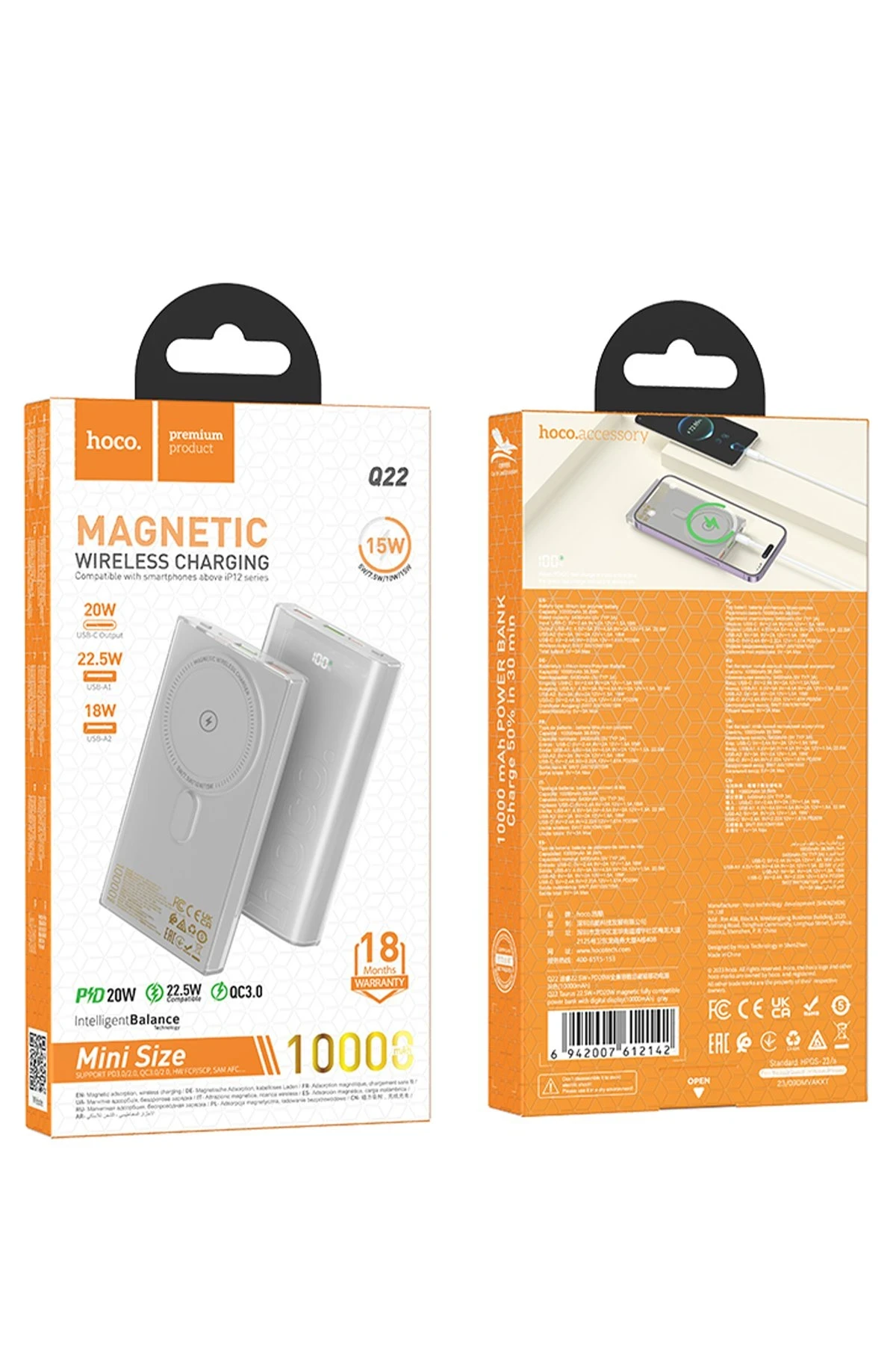 Hoco. Q22 Taurus 22.5W PD 20W Magsafe Dijital Ekranlı Powerbank